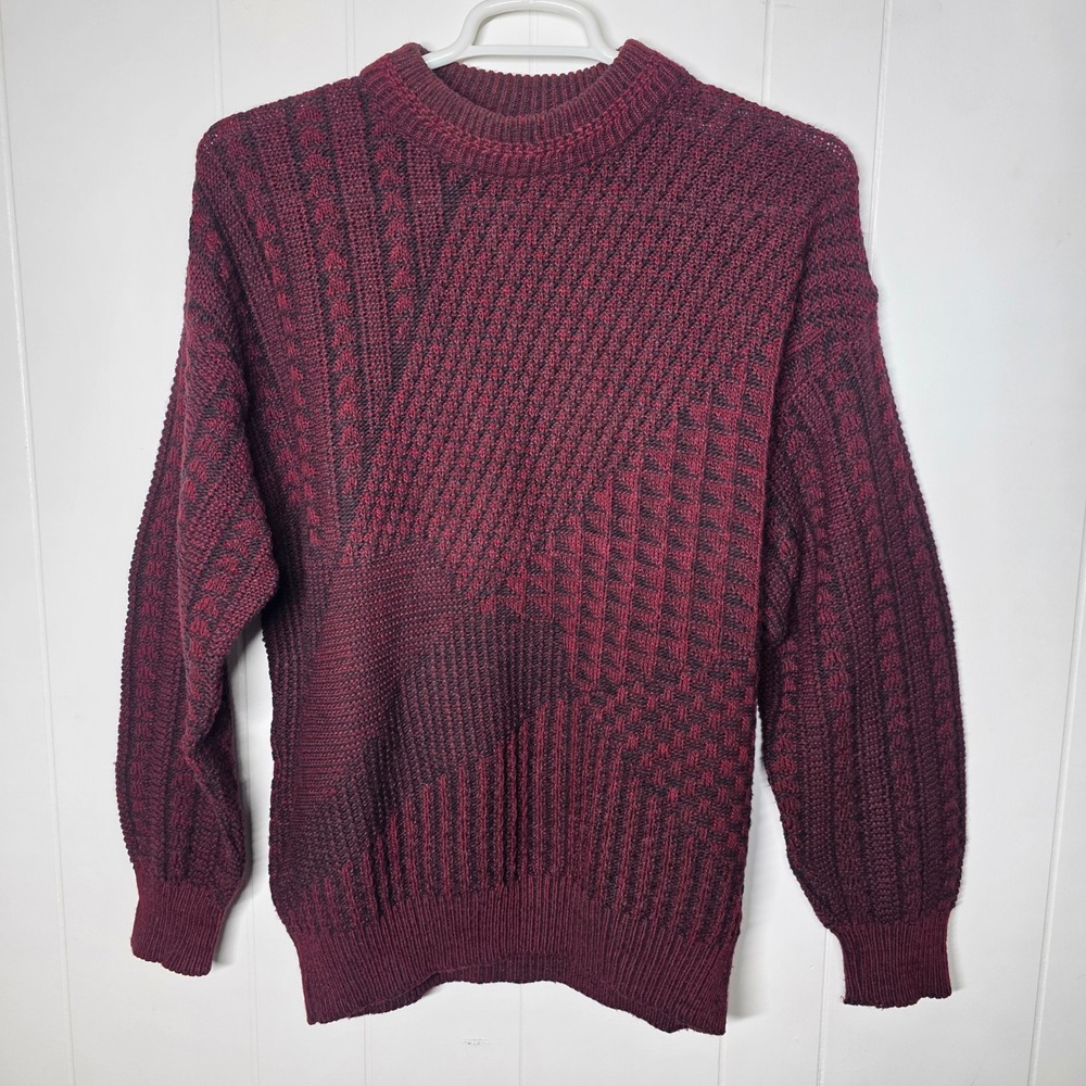 Gian Alberto Mens Large Burgundy Black Mixed Knit Wool Blend Sweater Italy 41780